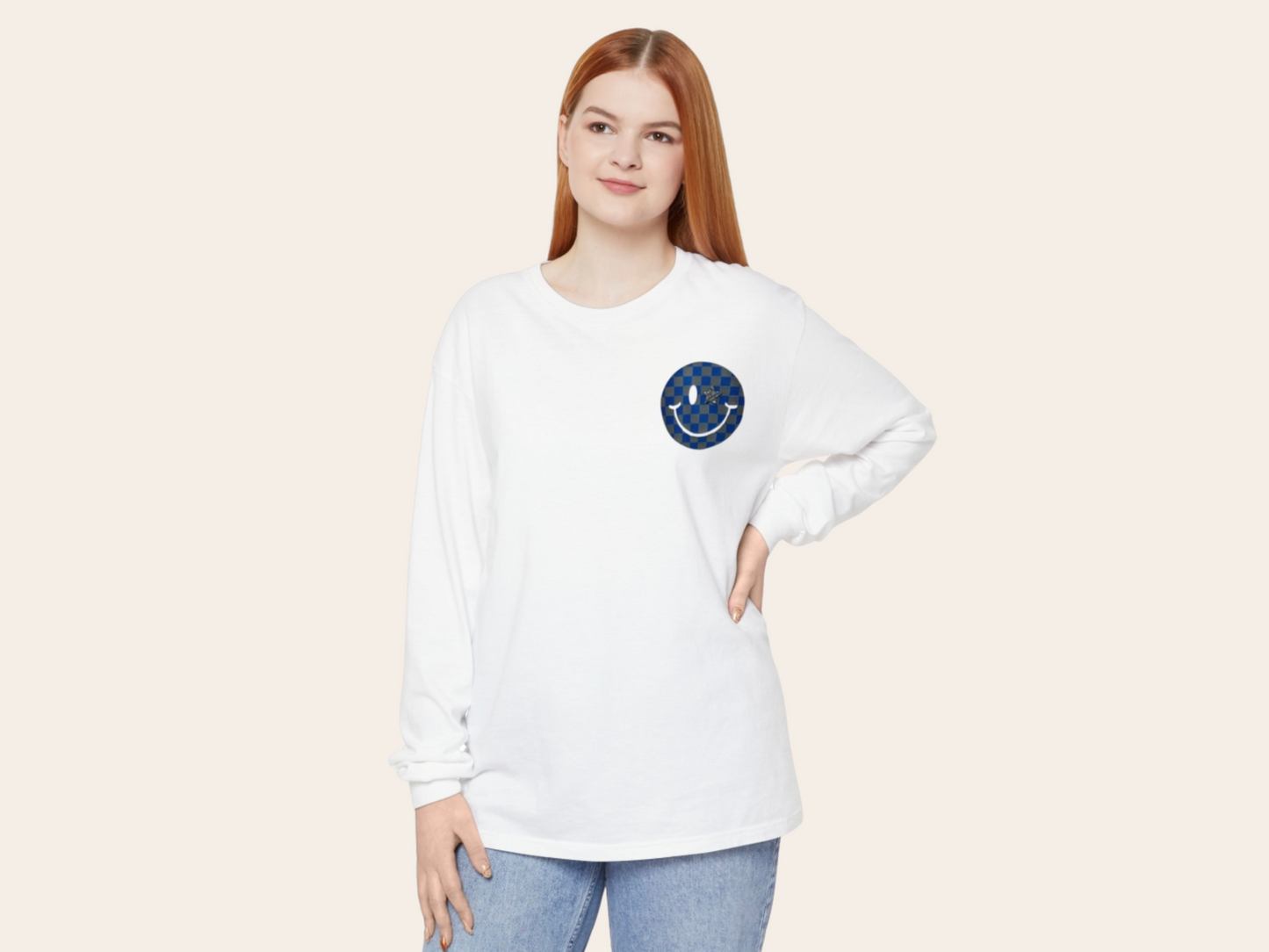 Detroit Lions Retro Smiley with Rhinestone Star Long Sleeve Shirt