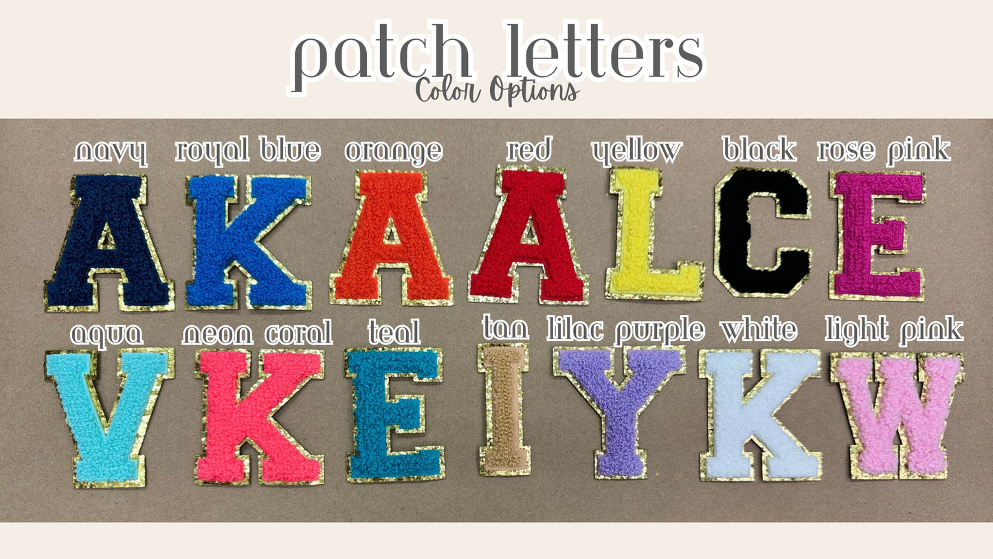 Chenille Letter Patches in various colors and letters