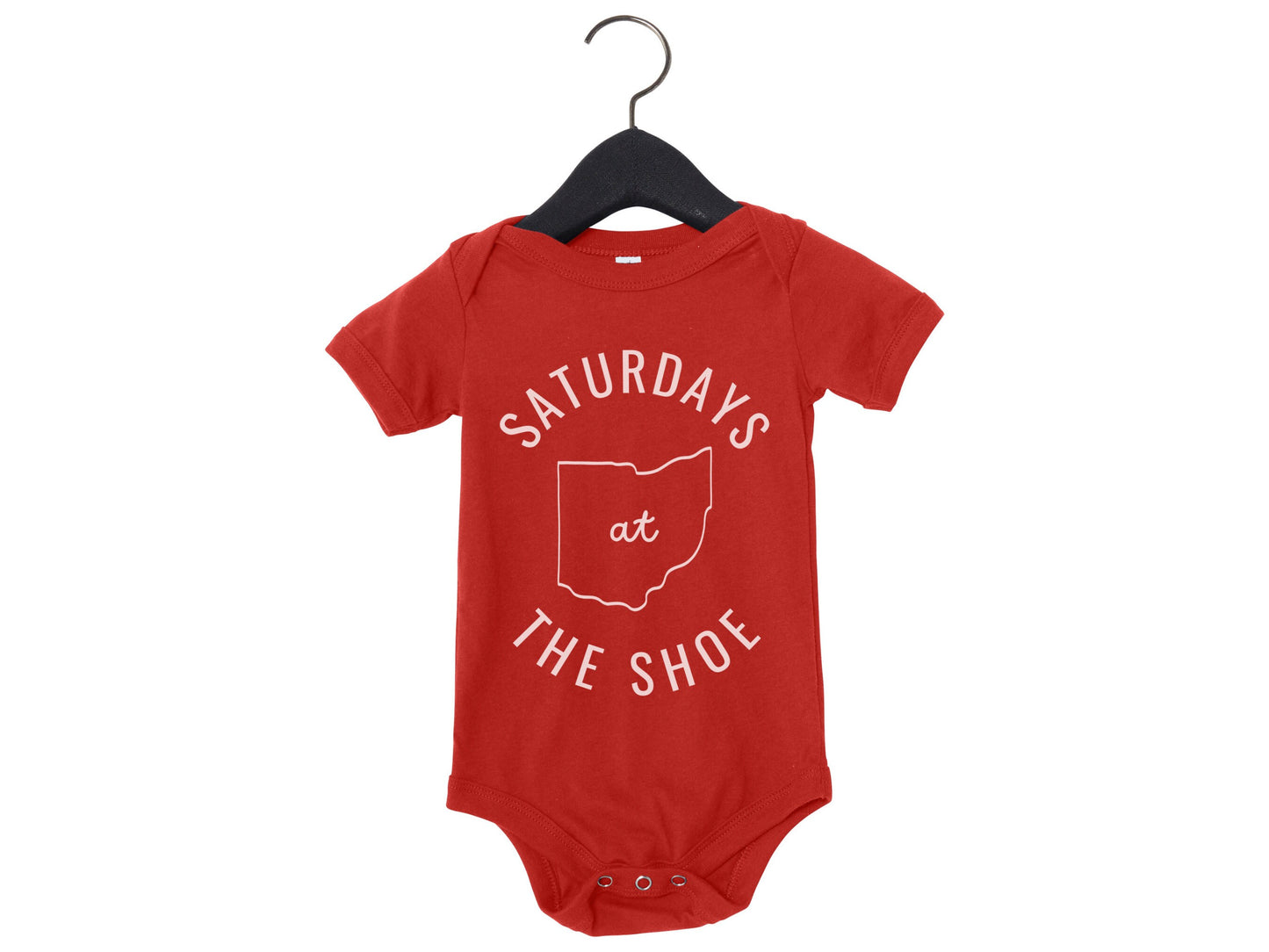 Ohio State Saturdays at The Shoe: Trendy Unisex onesie for babies - Buckeye Love, Game Day Apparel - Ohio state baby fanwear - OSU Buckeyes