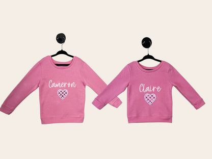 Custom Toddler Crewneck Sweatshirt with Embroidered Sequin Heart Patch